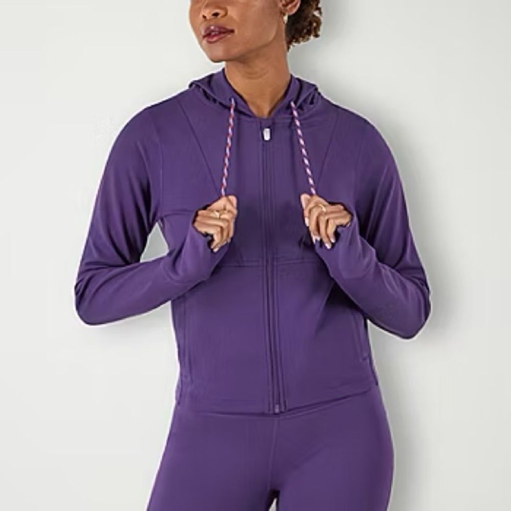 Champion Pop Art Purple Soft Touch Zip Up Cropped Hooded Jacket Womens M